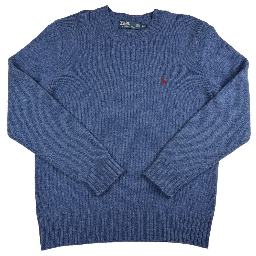 Vintage 90s Polo Ralph Lauren Sweater L Merino Wool Angora Blue Red Pony